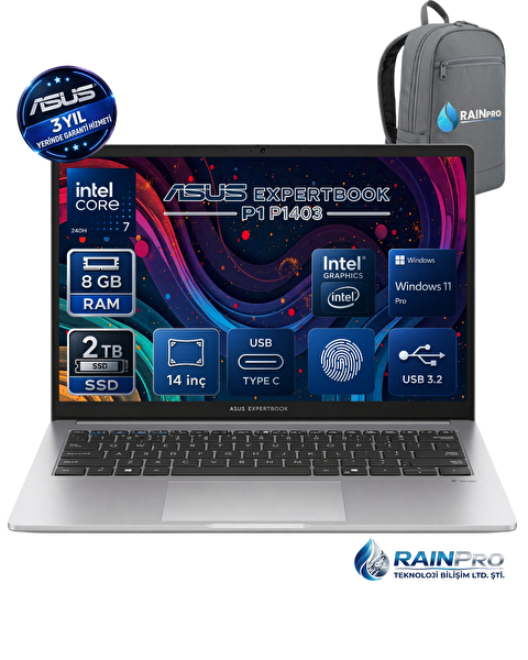 Asus ExpertBook P1403CVA Intel Core 7 240H 8 GB DDR5 2 TB SSD 300NITS 15.6