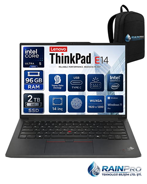 Lenovo Thinkpad E14 Gen6 Intel Core Ultra 5 125U 96 GB DDR5 2 TB SSD Intel® 14'' Wuxga IPS Windows 11 Pro Laptop 21M7009R