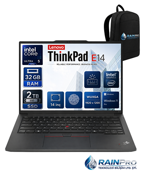 Lenovo Thinkpad E14 Gen6 Intel Core Ultra 5 125U 32 GB DDR5 2 TB SSD Intel® 14'' Wuxga IPS Windows 11 Pro Laptop 21M7009R