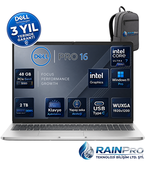 Dell Pro 16 Intel Core Ultra 7 255U 5.2GHz 48 GB DDR5 2 TB SSD Intel® AI Boost 16