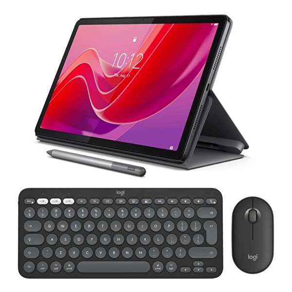 Lenovo Tab K11 TB330FU 11'' 4 GB 128 GB WUXGA Wi-Fi Tablet ZADC0072TR Kılıf - Lenovo Tab Pen - Pebble 2 Klavye Mouse Siyah