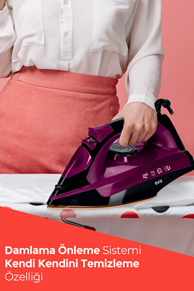 Evia Jett EA-4115S 2200 Watt Seramik Tabanlı 160 G Etkili Şok Siyah Mor Buharlı Ütü