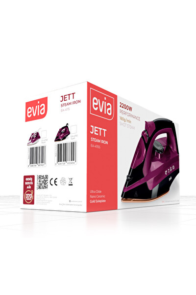 Evia Jett EA-4115S 2200 Watt Seramik Tabanlı 160 G Etkili Şok Siyah Mor Buharlı Ütü
