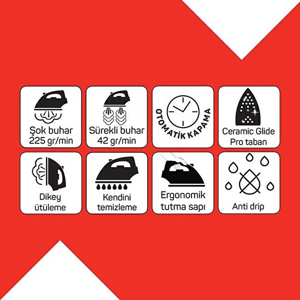 Arzum AR6052 Steamlux Seramik Taban 3000 W 225 G/Min Şok Buhar Buharlı Ütü Mavi