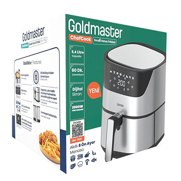 Goldmaster Chefcook XXL 6.4 L 2000 W Dokunmatik Airfryer Yağsız Sıcak Hava Fritözü