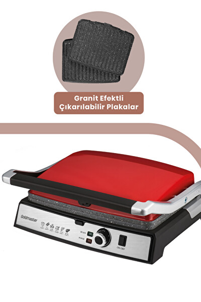 Goldmaster BY-5400K Gralux Paslanmaz Çelik 2000 W Granit Kırmızı Çıkarılabilir Plakalı Tost ve Izgara Makinesi