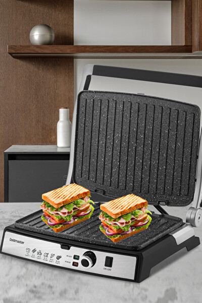Goldmaster BY-5400P Gralux Paslanmaz Çelik 2000 W Granit Pembe Çıkarılabilir Plakalı Tost ve Izgara Makinesi