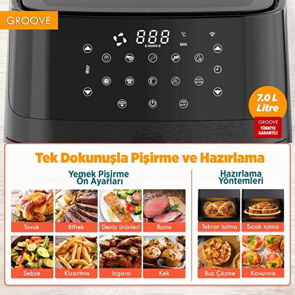 Groove Max XXL 1800 W 7 L WiFi Smart Air Fryer Yağsız Sıcak Hava Fritözü
