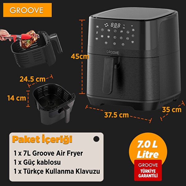 Groove Max XXL 1800 W 7 L WiFi Smart Air Fryer Yağsız Sıcak Hava Fritözü