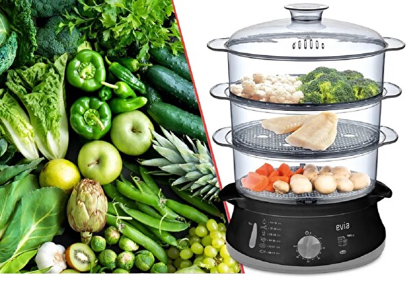 Evia EA-4206 60 Dakika Zaman Ayarlı 10 Litre BPA Içermeyen Buharlı Pişirici