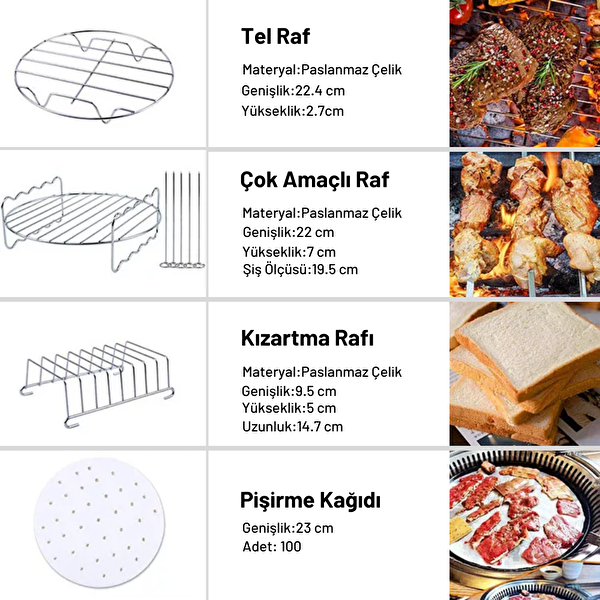 Yui Xiaomi Philips Karaca Arzum Tefal Kumtel Uyumlu XXL 8.3 L Hava Fritözü 12'li Yedek Parça Seti