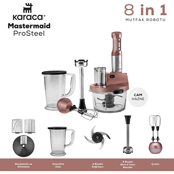 Karaca Mastermaid Prosteel Uzun Blender Ayaklı Cam Rose Gold Mutfak Robotu