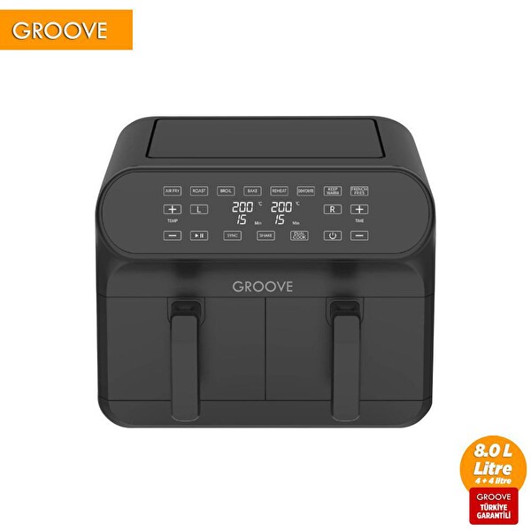 Groove Max Plus XXL 1800 W (4 L+4 L) 8 L Çift Hazneli Smart Airfryer Yağsız Siyah Sıcak Hava Fritözü