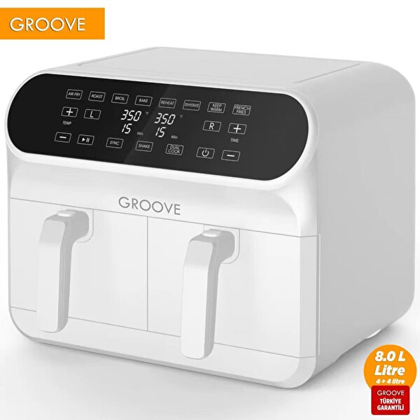 Groove Max Plus XXL 1800W (4 L + 4 L) 8 L Çift Hazneli Smart Yağsız Beyaz Sıcak Hava Fritözü