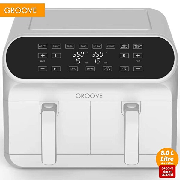 Groove Max Plus XXL 1800W (4 L + 4 L) 8 L Çift Hazneli Smart Yağsız Beyaz Sıcak Hava Fritözü