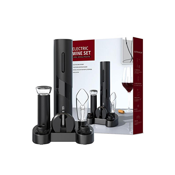 Vosco Elektrikli Tirbuşon 6 Parça Set Otomatik Şarap Açacağı