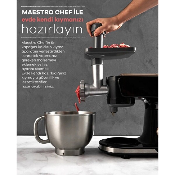 Karaca Maestro Chef 1000 W Mutfağınızdaki Profesyonel 4 L 7'si 1 Arada Siyah Mikser