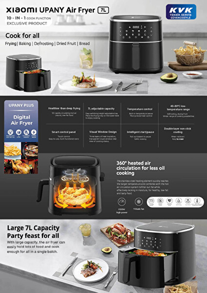 Xiaomi Upany XXL Plus 7 L Yağsız Siyah Airfryer