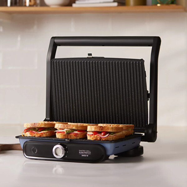 Karaca Gastro Grill Glass Premium 2400 W Mavi Tost Makinesi
