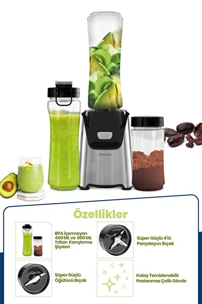 Goldmaster Mixgrind 2in1 GM-7296 Paslanmaz Çelik Bıçaklı Kişisel Smoothie Blender ve Kahve Baharat Öğütücü