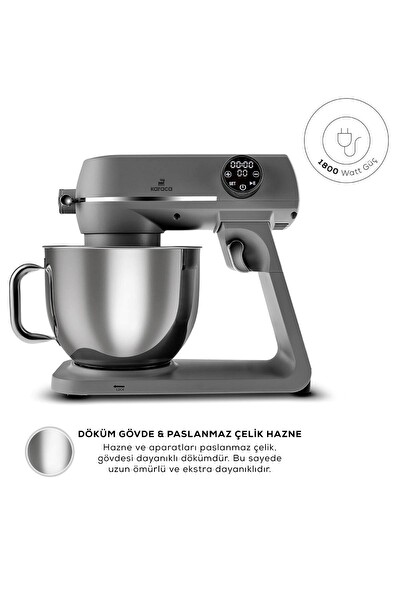 Karaca Multichef Artisan Digital Ekran 1800 W 7 L Antrasit Döküm Stand Mikser