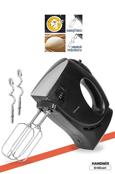 Goldmaster Handmix Paslanmaz Çelik Turbo Fonksiyonlu 5 Hız Ayarlı Çırpma ve Yoğurma Aparatlı El Mikseri
