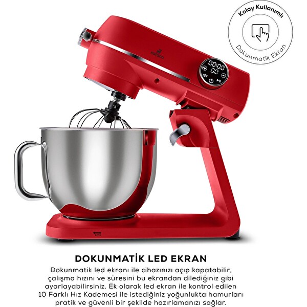 Karaca Multichef Artisan Dijital Ekran 7 Litre Döküm Stand Mikser Kırmızı 1800W