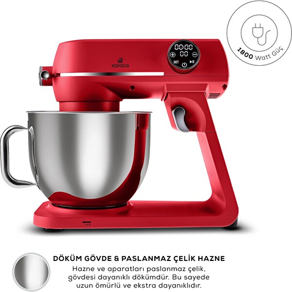 Karaca Multichef Artisan Dijital Ekran 7 Litre Döküm Stand Mikser Kırmızı 1800W