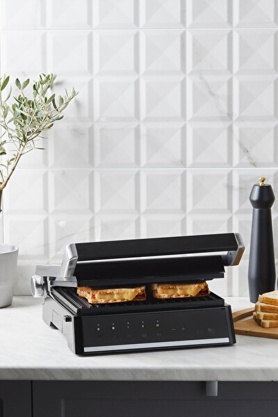Homend Grilliant 1341H Inox Gövdeli Döküm Plakalı 5 Programlı Led Ekranlı Tost ve Izgara Makinesi