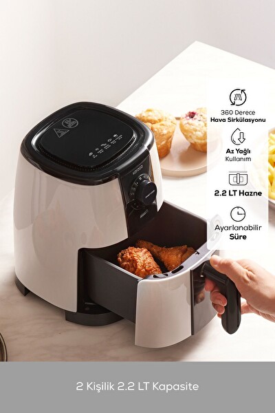 Karaca Smart Cook 60 Dakikaya Kadar Zaman Ayarlı Compact 2.2 Litre Airfryer Krem