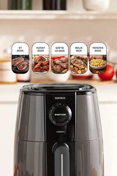 Karaca Smart Cook 60 Dakikaya Kadar Zaman Ayarlı Compact 2.2 Litre Airfryer Space Grey