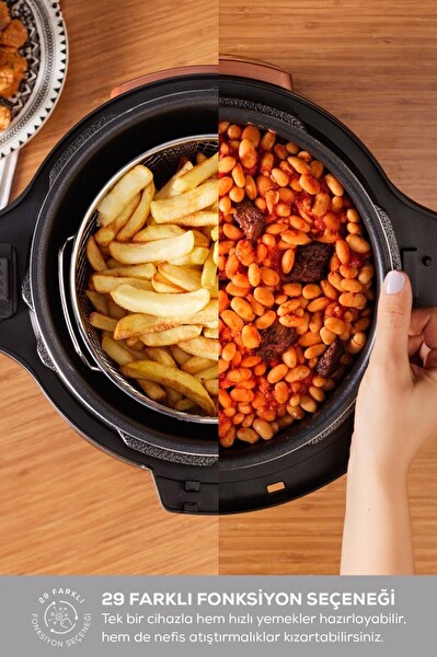 Karaca Cooker 2 in 1 6 L Çok Amaçlı Basınçlı Pişirici Akıllı Elektrikli Düdüklü Tencere ve Airfryer Matt Black