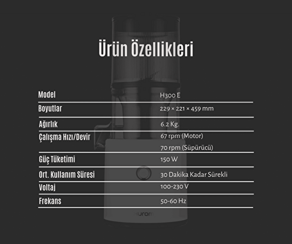 Hurom H300E Katı Meyve Sıkacağı Siyah