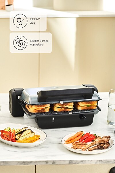 Karaca Crust Grill Toast 6 Dilim Antrasit Izgara ve Tost Makinesi
