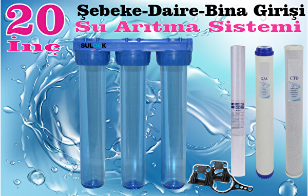 Sulook 20 Inç Bina - Daire- Şebeke Girişi Su Arıtma Filtre Seti Gac-Cto 1 Mic. Filtre