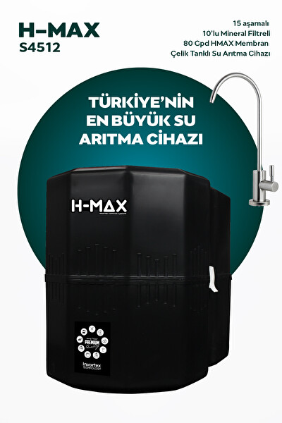 H-MAX HMAXS4512 12 Litre Çelik Tanklı 15 Aşama Multi Mineralli 80 GPD Su Arıtma Cihazı