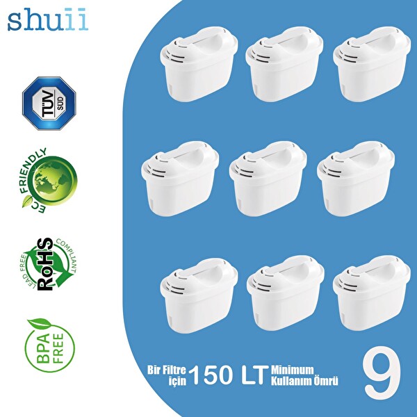 Shuii Jugg I Su Arıtma Sürahisi ve 9 Adet Filtre I Pure+ ve Maxtra+ Filtreleri ile Uyumlu
