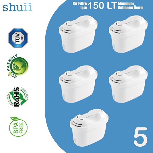Shuii Jugg I Su Arıtma Sürahisi ve 5 Adet Filtre I Pure+ ve Maxtra+ Filtreleri ile Uyumlu