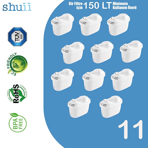 Shuii Jugg I Su Arıtma Sürahisi ve 11 Adet Filtre I Pure+ ve Maxtra+ Filtreleri ile Uyumlu