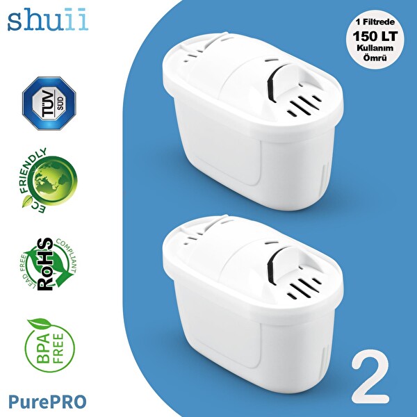 Shuii PurePro I Su Arıtma Sürahi Filtresi (2 Adet Filtre) I Jugg ve Brita Maxtra+ Pro ile Uyumlu