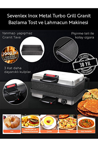 Sevenlex Çok Amaçlı Tost Lahmacun Ekmek Bazlama Izgara Makinesi ve Tavası