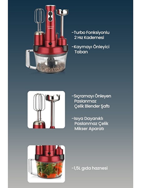 Goldmaster GM-7239VK Elenamax Vişne Kırmızı Mutfak Robotu