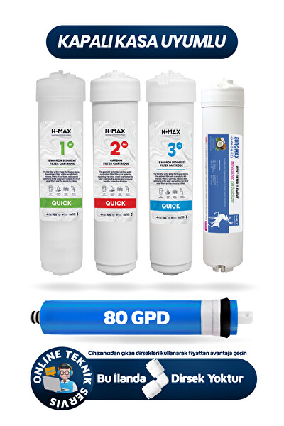 H-MAX Quick 5'li 80 Gpd Kapalı Kasa Su Arıtma Filtre Seti - 013