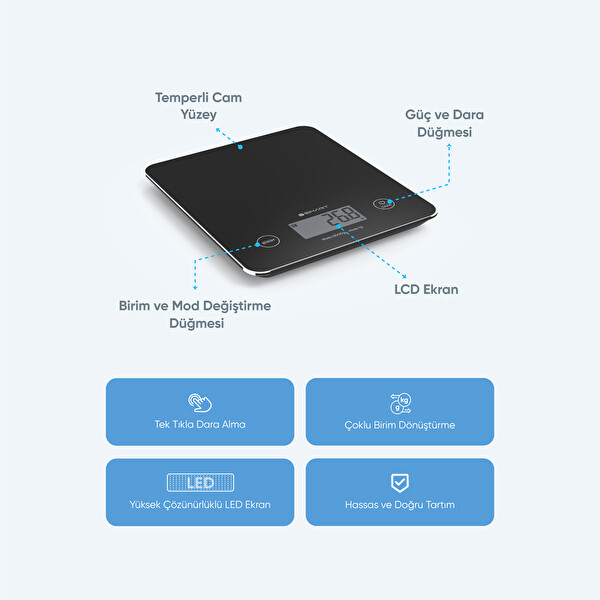 Şımart Akılı Mutfak Terazisi Bluetooth Destekli Hassas Dijital Ölçüm