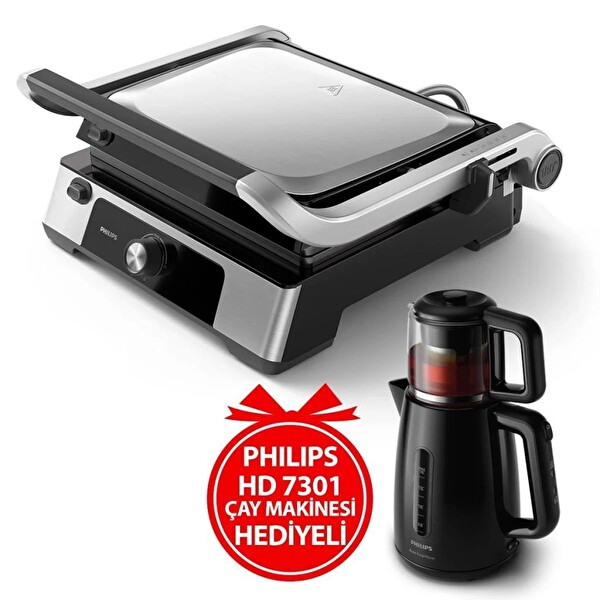 Philips Contact Grill HD-6301/90 2200 W Tost Makinesi - Daily Collection HD-7301/00 1700 W Cam Demlikli Çay Makinesi Hediyeli