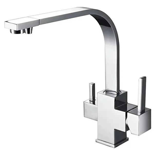 İdeal Mağaza Su Arıtma Cihazı İçin 3 Yollu Kare Krom Musluk