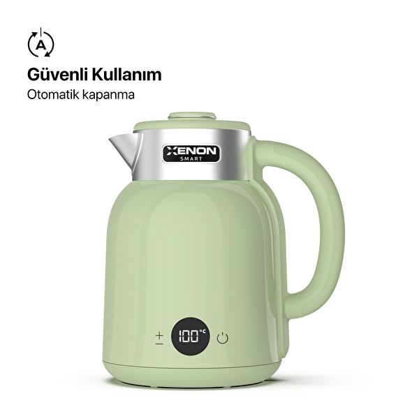 Xenon Smart X7101 1.5 L Paslanmaz Çelik Çift Katmanlı Led Ekranlı Hızlı Kaynatma Akım Korumalı Akıllı Su Isıtıcı