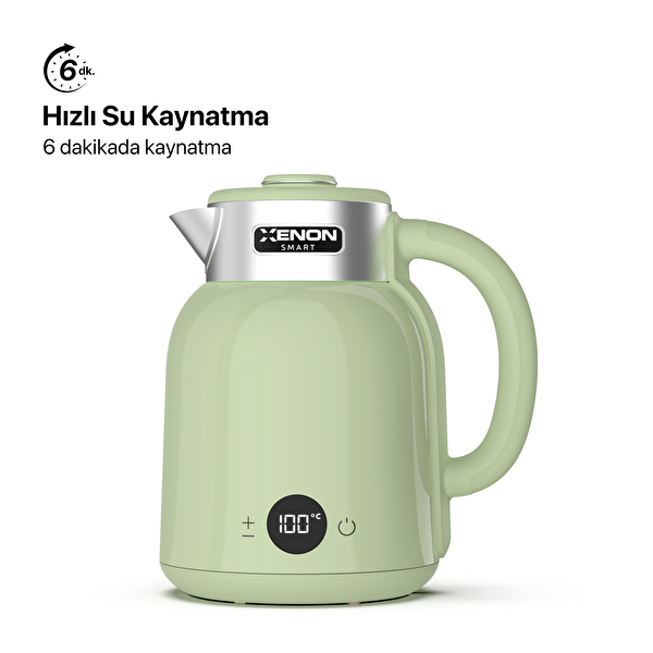 Xenon Smart X7101 1.5 L Paslanmaz Çelik Çift Katmanlı Led Ekranlı Hızlı Kaynatma Akım Korumalı Akıllı Su Isıtıcı