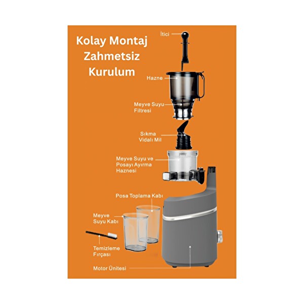 Tigrecook Slow Juicer Yavaş Sıkım Katı Meyve Sıkacağı Sorbe ve Dondurma Aparatlı