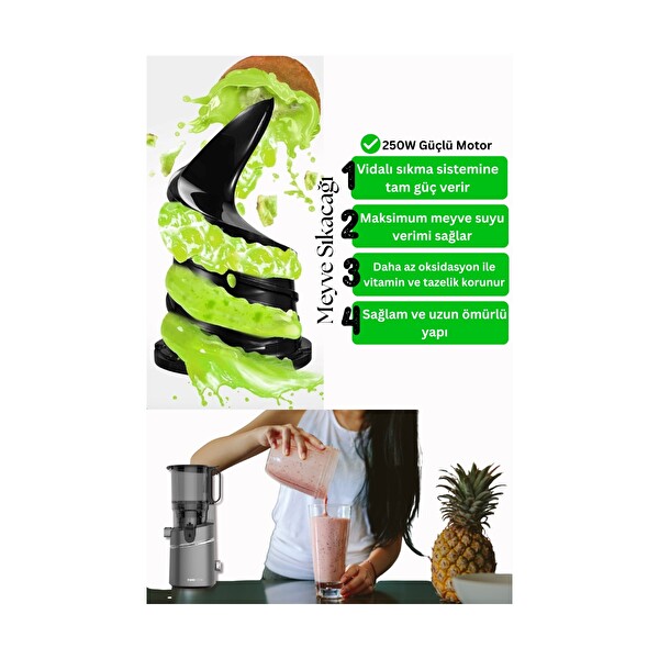 Tigrecook Slow Juicer Yavaş Sıkım Katı Meyve Sıkacağı Sorbe ve Dondurma Aparatlı